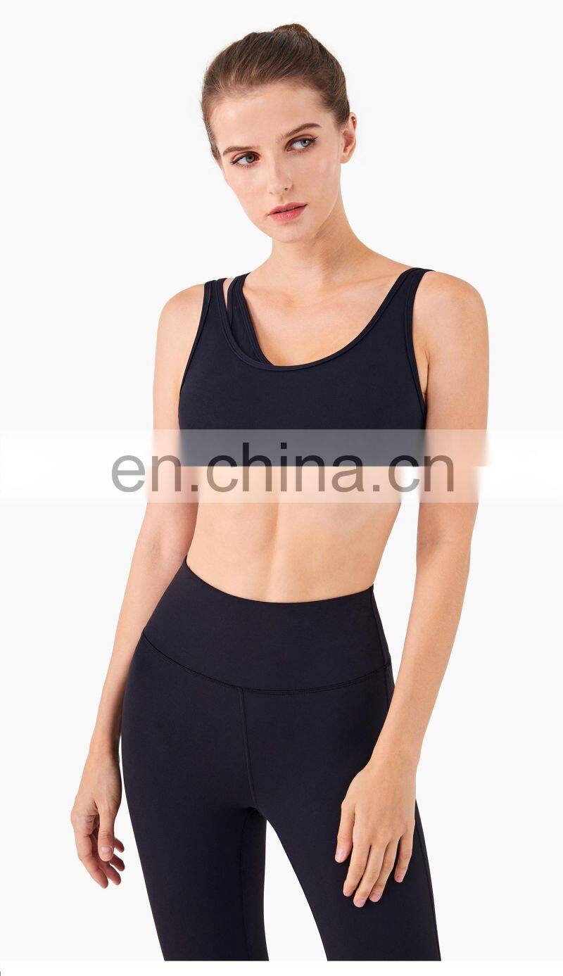 New Mesh Double Strap Women Sports Bra Recycle Fabric One Shoulder Sports Bra Support OEM