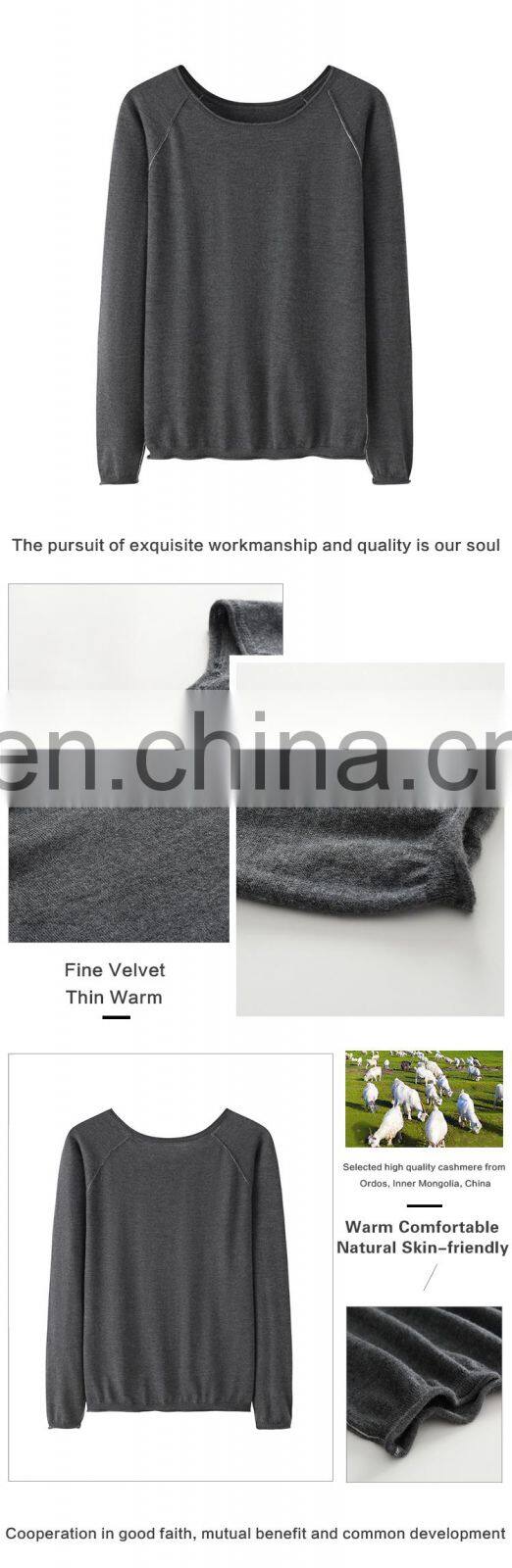 Luxury 100% Cashmere Pullover Raglan Sleeves Thin Spring Knitted Sweater O-Neck Casual Style Winter Solid Pattern Front Logo