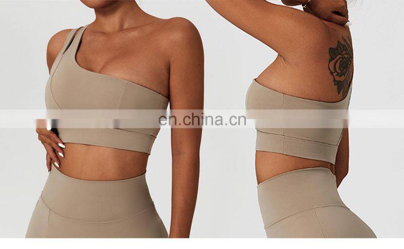 One Shoulder Sexy Workout Sports Bras Wholesale Recyclable High Impact Yoga Crop Tops