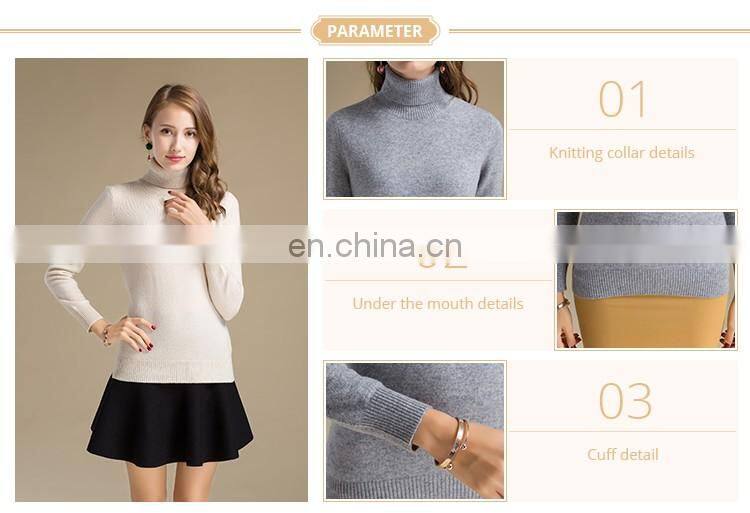 Chinese Supplier Soft Gold Cashmere Products Women High Neck Worsted Sweater