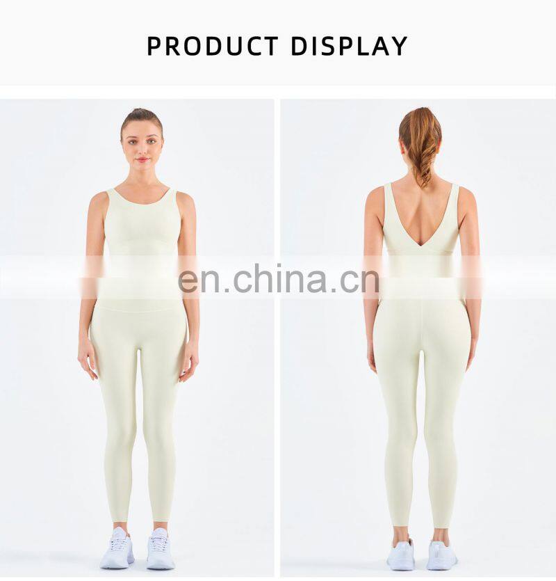 Wholesale Two Piece Yoga Wear V Shaped Open Back Workout High Waist Yoga Pants Sport Suit