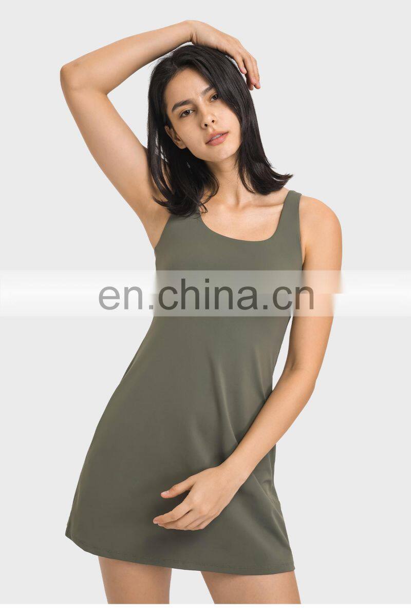 2 In 1 Women Side Pockets Tennis Dress With Shorts Custom Quick Dry Sports Golf Wears