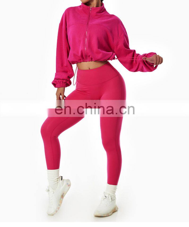 Full Zipper Women Custom Lightweight Slim Fit Yoga Jackets Long Sleeve Yoga Crop Tops