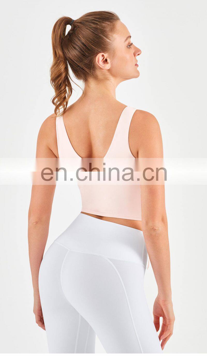 Wholesale Drawstring Sports Bra With Side Ruched Design Yoga Crop Top Fitness Women