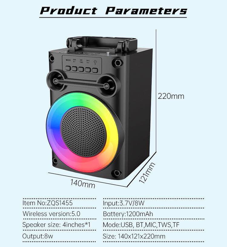 ZQS1455 OEM bass sound portable 4-inch speaker 8W power wireless bluetooth speaker for outdoor
