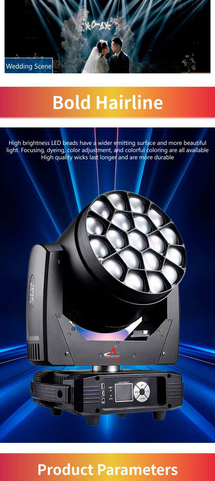 FY-1915 19x15W 4in1 Osram Light Stage Moving Head Light Wash Zoom Beam Light Bee Eye with DMX Control for Stage Night Club Bar Party Dj Ktv