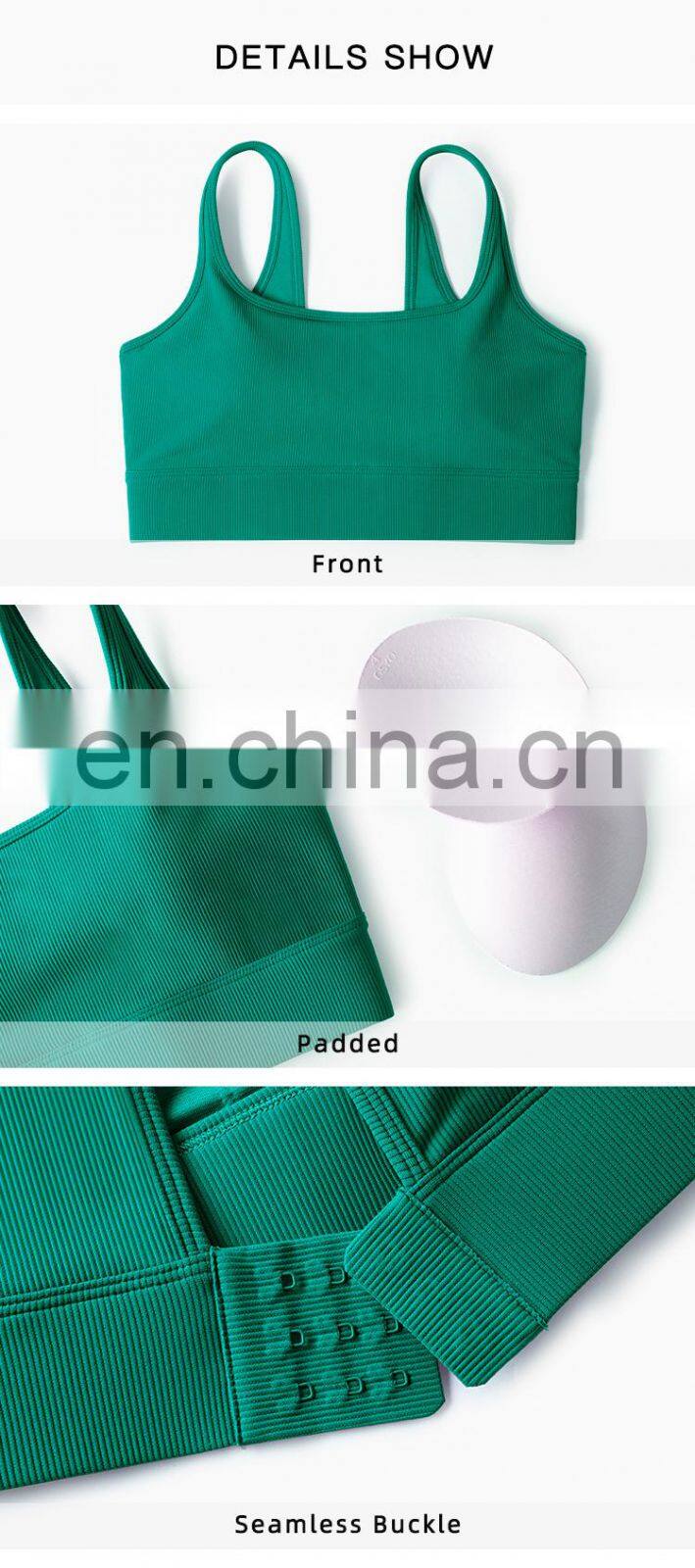 Custom Rib Adjustable Buckle Sports Bras Backless Gym High Impact Yoga Top