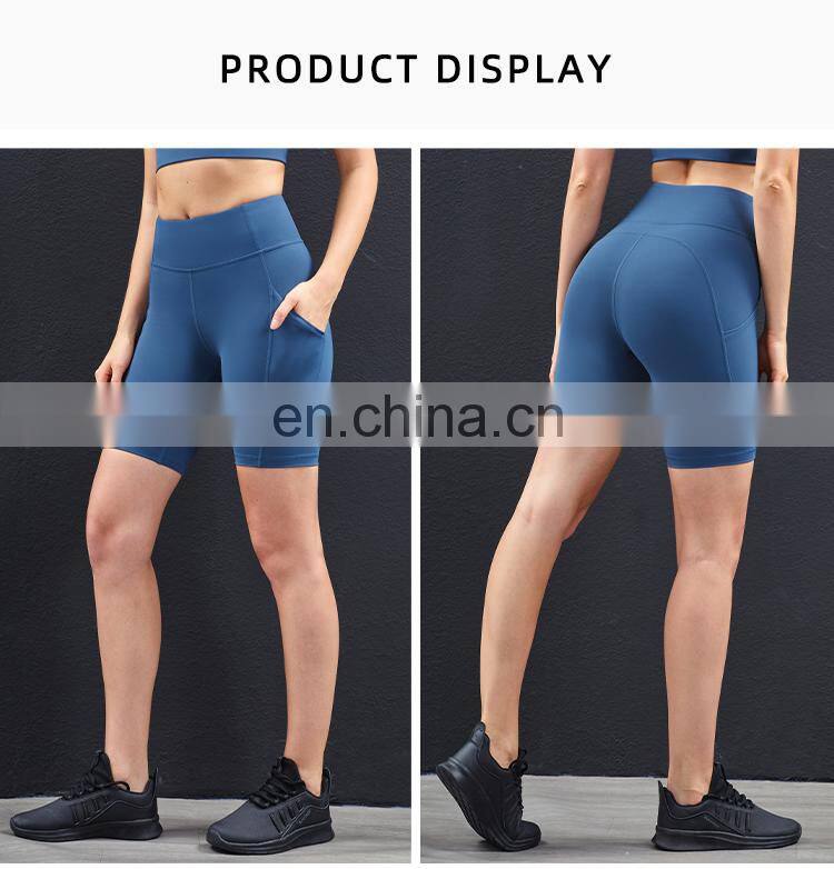 2021 New Arrival Women Biker Shorts With Pocket High Waist Elastic Skinny Short