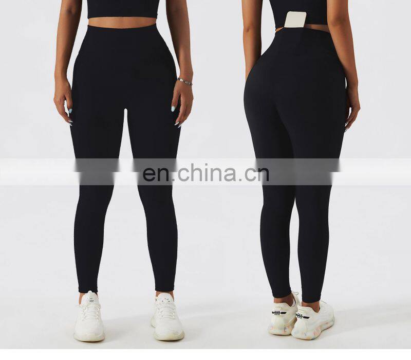 Ribbed Peach Butt Yoga Leggings Custom Invisible Pocket Tummy Control Sports Pants