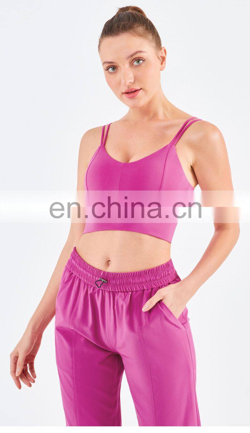 Wholesale Double Straps Low Cut Sports Bra Workout High Strength Yoga Tank Top Widen Hem