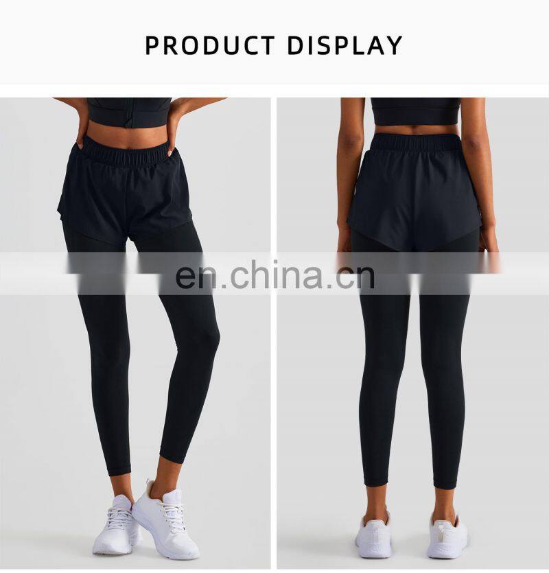 2 In 1 Piece Yoga Pockets Leggings With Quick Dry Shorts Custom Women Workout Gym Pants