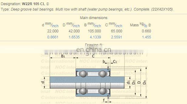 22x42x65mm Water Pump Bearing Supplier W22R105CL W22R 105 CL Bearing