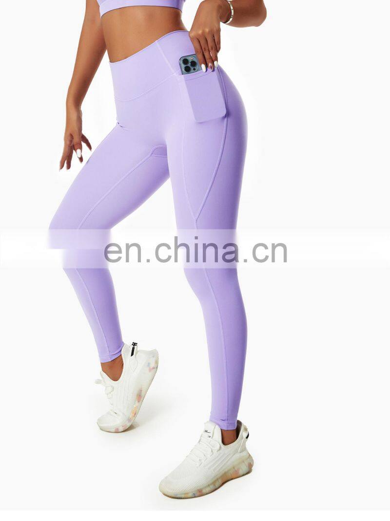 High Waist Yoga Fitness Leggings Tik Tok Butt Lifting Sports Pants With Side Pockets