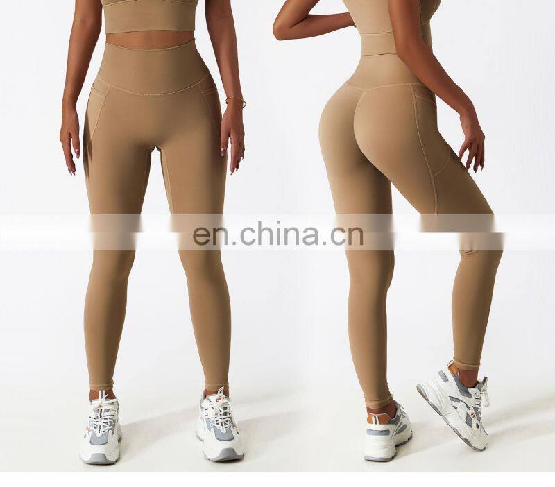 Four Way Stretch Yoga Leggings With Pockets Wholesale Women V Back Sports Running Pants