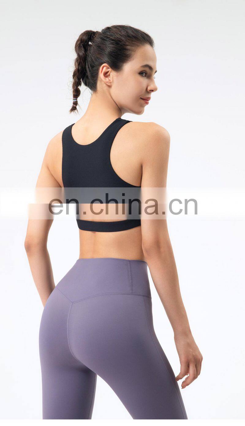 Private Label Workout Sports Bra Leggings Ribbed Hollow Out Sexy Yoga Bra Gym Wear