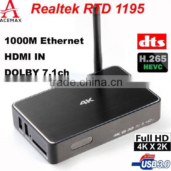 M-195 Realtek RTD1195 Dual Core Android 4.4 4k player tv box H.265 DLNA ...