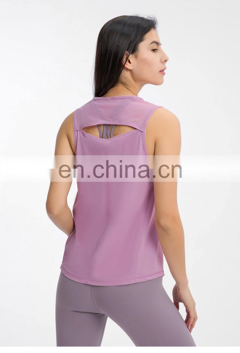 Oem Womens Yoga Tank Tops Plus Size Hollow Out Back Sports T Shirts With Mesh