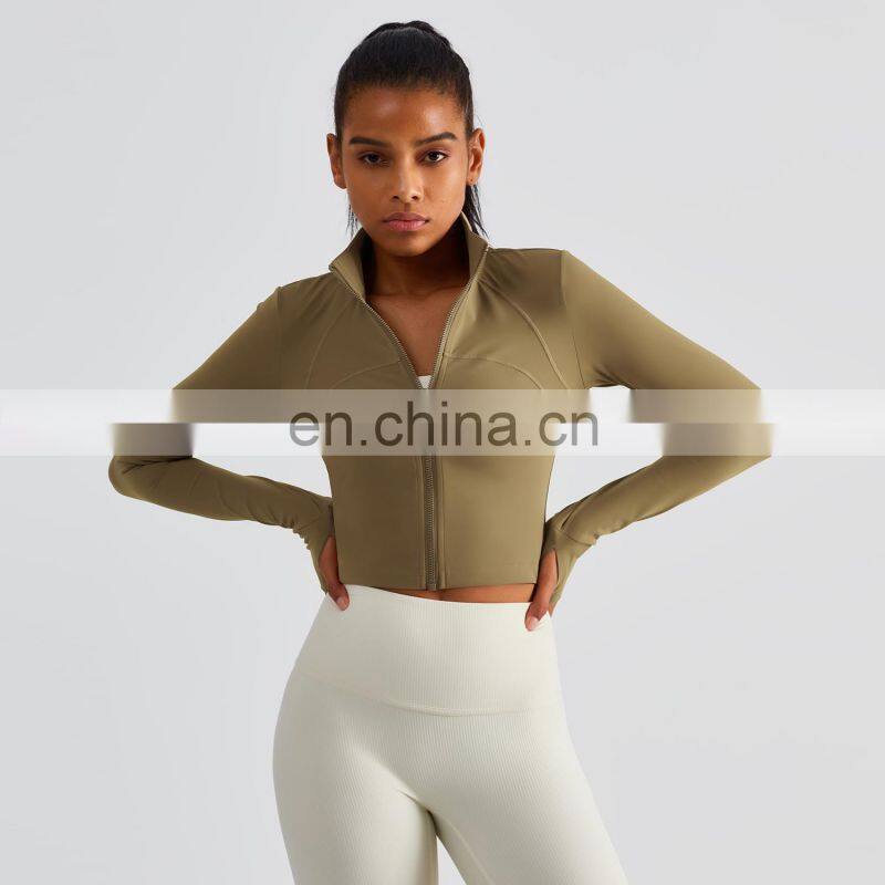 Full Zipper Women Yoga Jackets With Thumb Hole Custom Long Sleeve Sports Quick Dry Tops