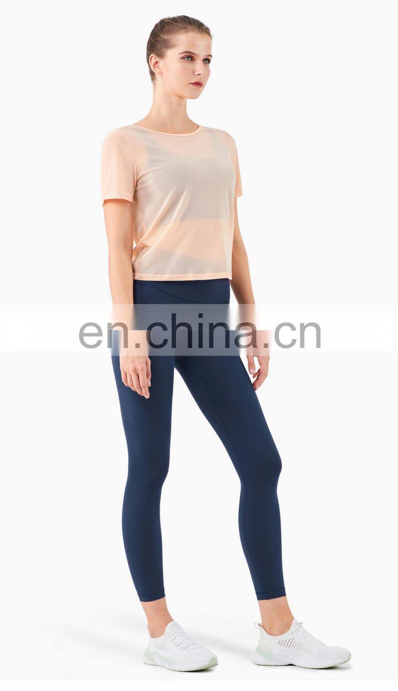 Spring Mesh Blouse Sports T Shirt Women Workout Crop Yoga Top With Reversible