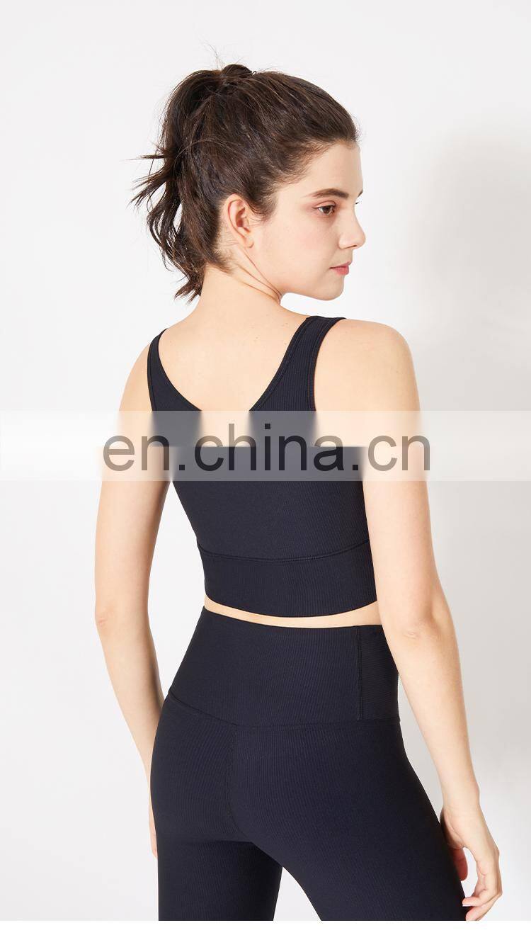 New arrival Ribbed Tank Top Women Sports Bra High Impact Fitness Workout Yoga Bra
