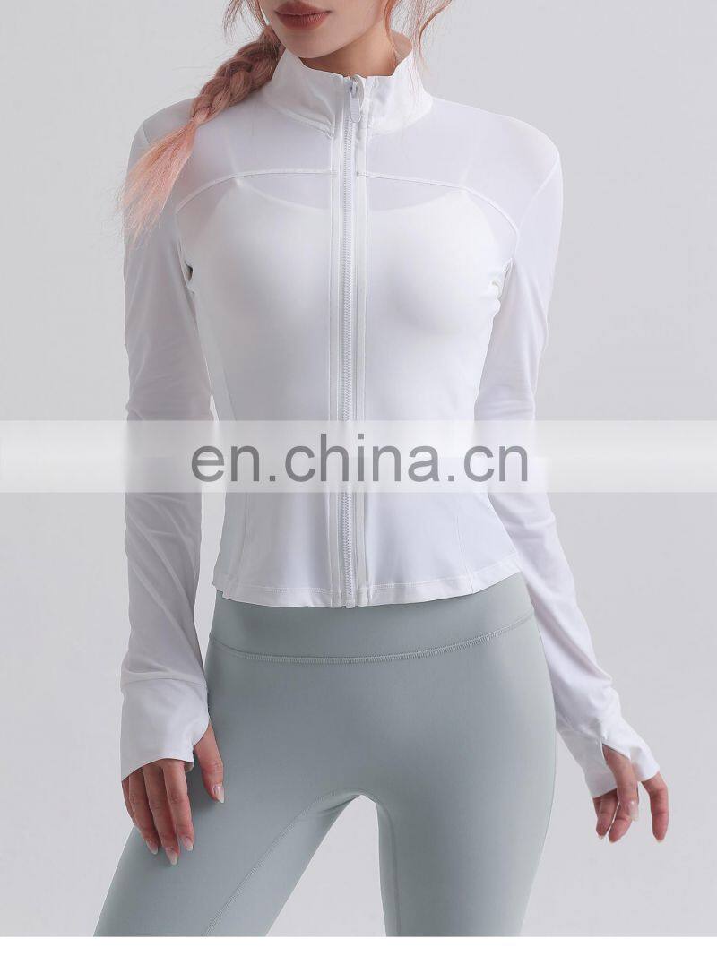 Wholesale UV Protection Women Full Zipper Yoga Tops Gym Long Sleeve Lightweight Jackets