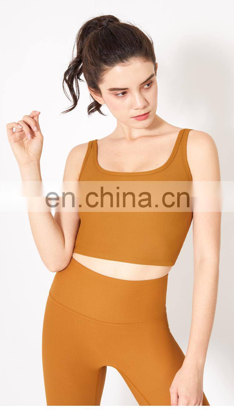 Eco Yoga Bra 2021 Ribbed Square Back Yoga Sports Bra Wear Gym Clothing Womens Fitness Top