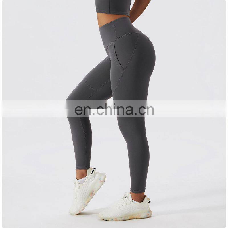Winter Warm Fleece Yoga Fitness Leggings With Pockets Tiktok Curved Stitching Sports Pants