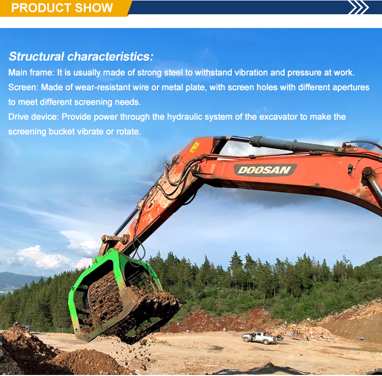 topsoil sand stone sieving rotary screening bucket excavator