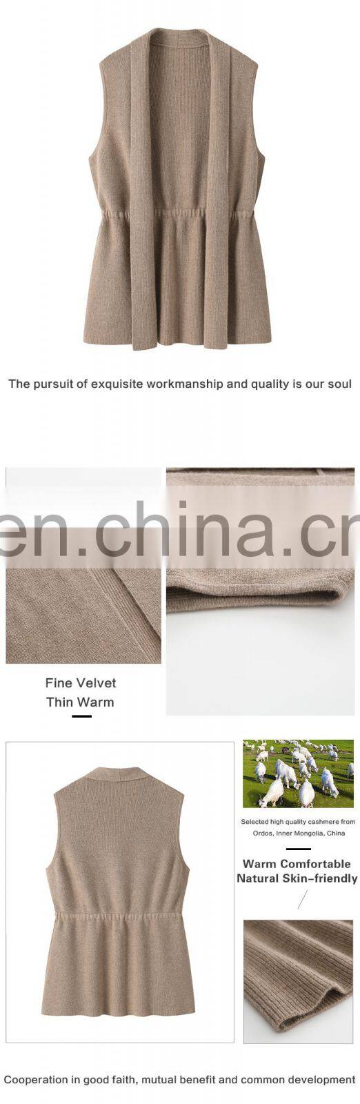 Manufacturer New Arrival Sleeveless Cashmere Cardigan Spring Autumn Lace up Sweater with Front Logo