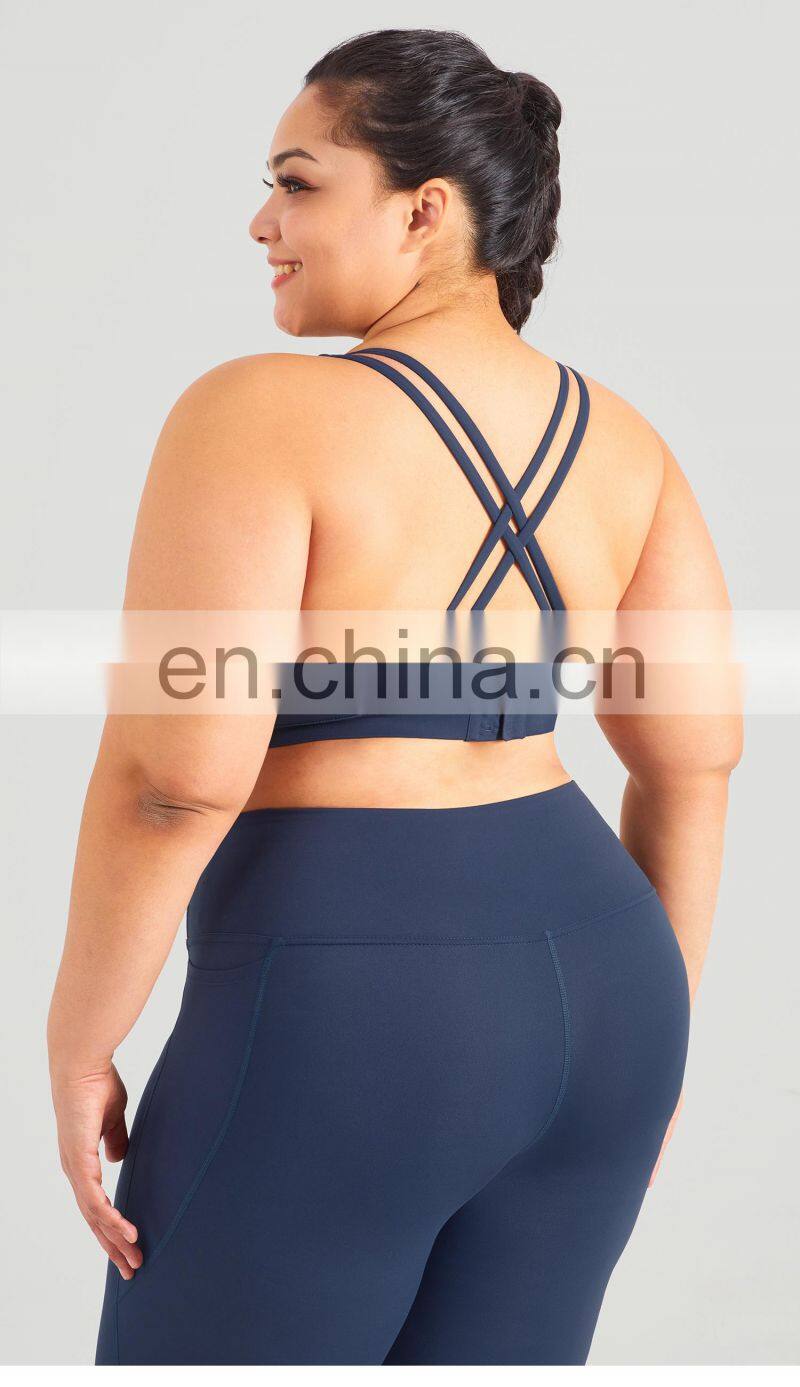 Custom Adjustable Fitness Buckle Sports Bra High Impact Plus Size Cross Back Yoga Top