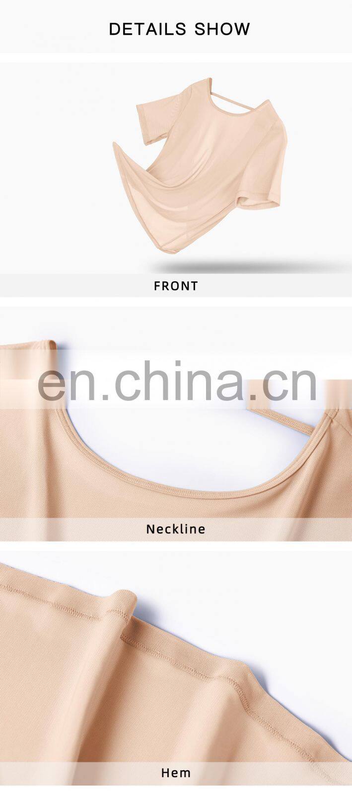 Spring Mesh Blouse Sports T Shirt Women Workout Crop Yoga Top With Reversible