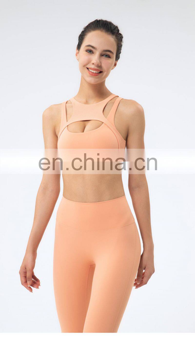 Private Label Workout Sports Bra Leggings Ribbed Hollow Out Sexy Yoga Bra Gym Wear