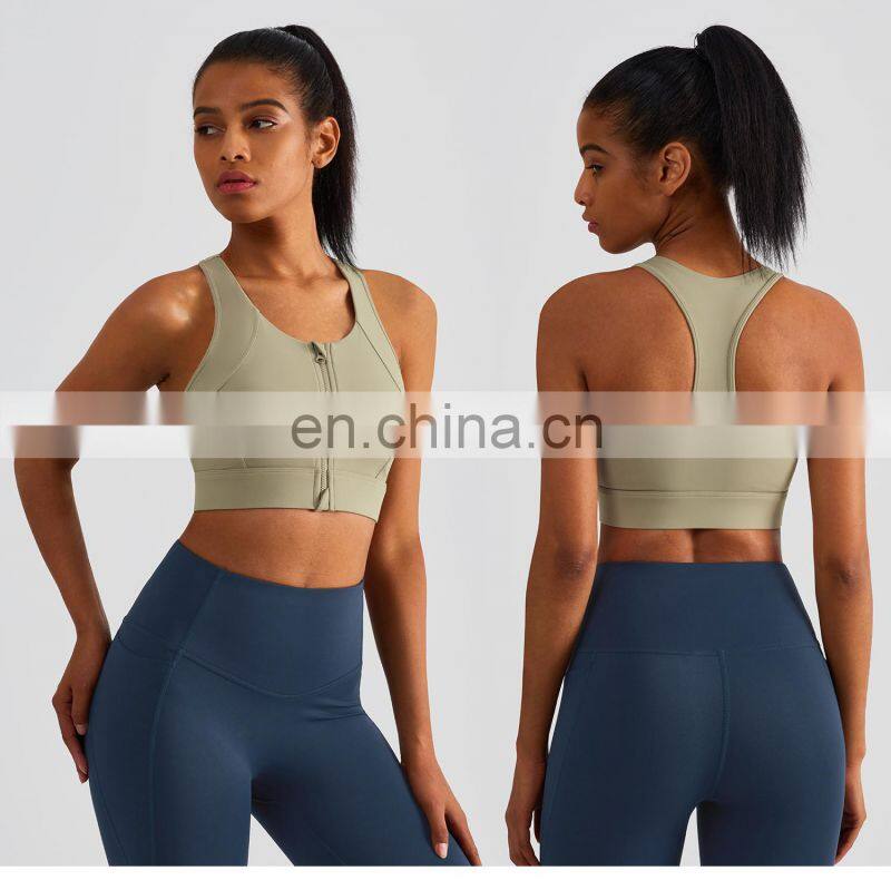 New Arrival Front Zip Sports Quick Dry Gym Bras Women Racer Back High Impact Yog Tops