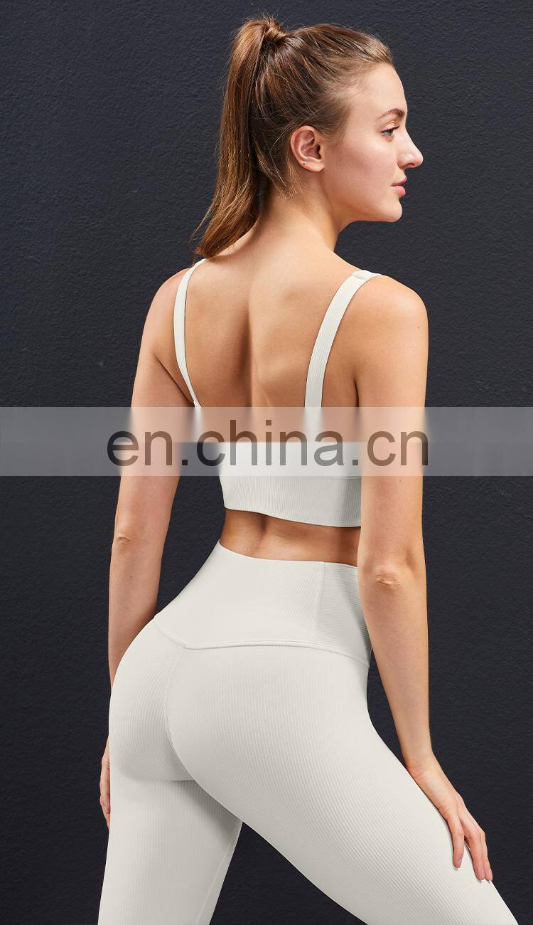 Plus Size Sports Bra for Women Ribbed U Neckline Sexy Square Back Custom Sport Bra Top Fitness