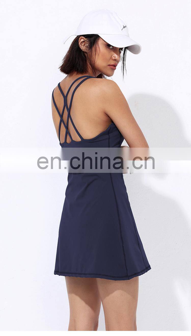 OEM Custom Breathable Elastic Solid 2021 Tennis Dress With Shorts Sexy Tennis Skirt Two Piece For Women