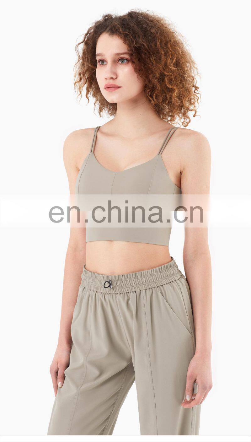 Wholesale Double Straps Low Cut Sports Bra Workout High Strength Yoga Tank Top Widen Hem