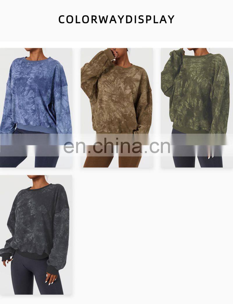 Tie Dye Women Pullover Cotton Sweatshirt Factory Sales Fall Oversized Long Sleeve Hoodies
