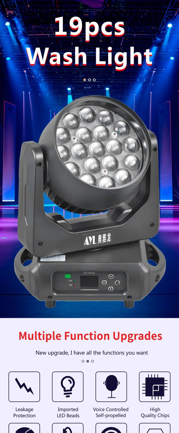 RS19 19x15W Eye B-eye Zoom Wash Beam Focusing DMX Pixel Control 4in1 RGBW LED Zoom Moving Head Wash Lights