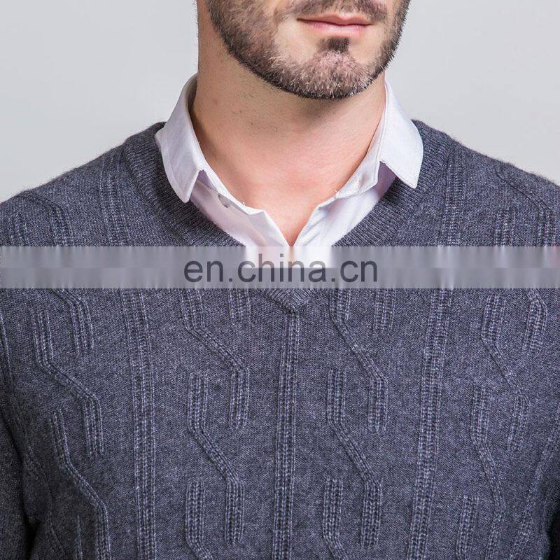 Men's Stylish Merino Wool V-Neck Pullover Sweater Thick Winter Jumper with Solid Color Knitted Weave