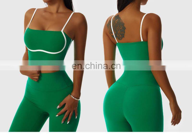 Factory Sale Contrasting Colors Backless Sports Bras Sling Straps Yoga Fitness Tops