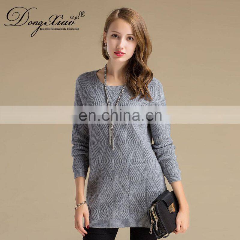 Pure Cashmere Women's round Neck Sweater with Thick Diamond Pattern Women's Clothing
