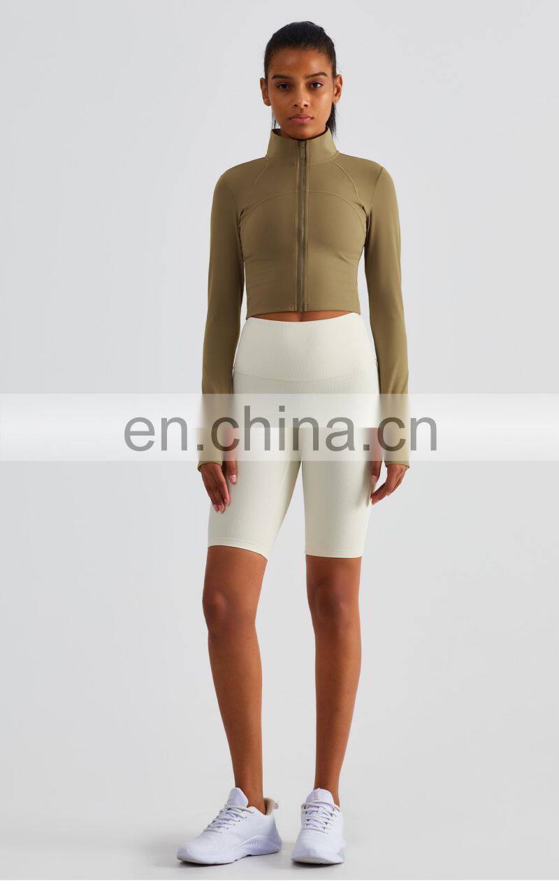 Full Zipper Women Yoga Jackets With Thumb Hole Custom Long Sleeve Sports Quick Dry Tops