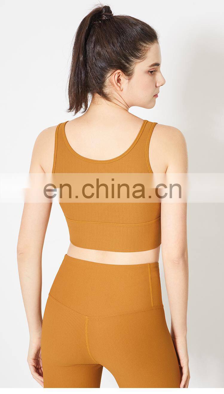 New arrival Ribbed Tank Top Women Sports Bra High Impact Fitness Workout Yoga Bra