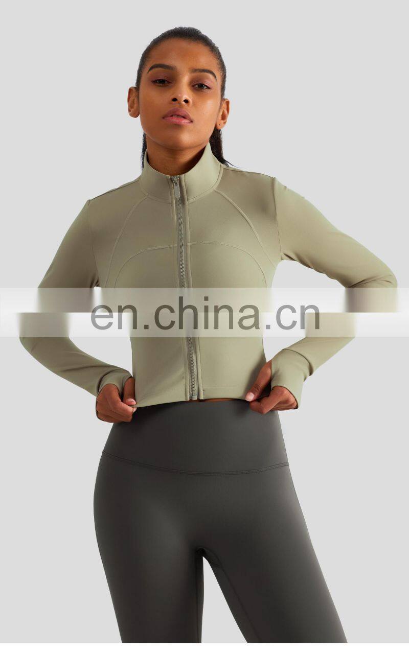 Full Zipper Women Yoga Jackets With Thumb Hole Custom Long Sleeve Sports Quick Dry Tops