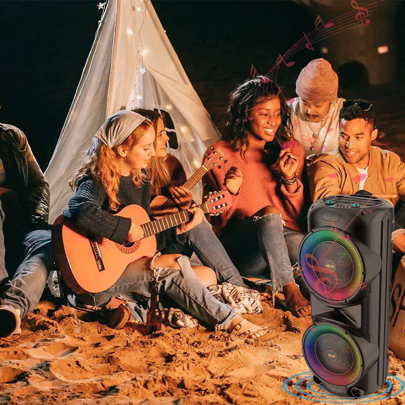 ZQS12206 super power 80W wireless 12-inch*2 active professional party speaker with colorful lights