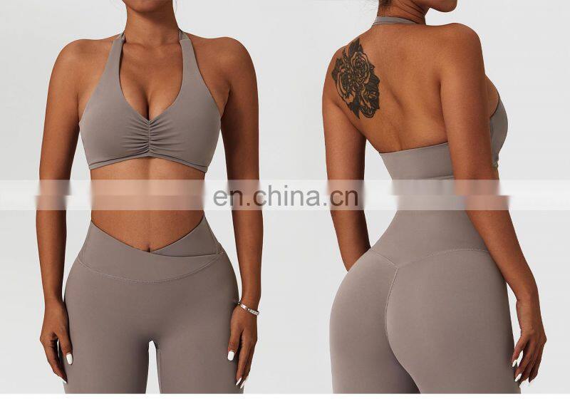 Sexy Halter Workout Front Folding Sports Bras Wholesale Backless Yoga Quick Dry Tops
