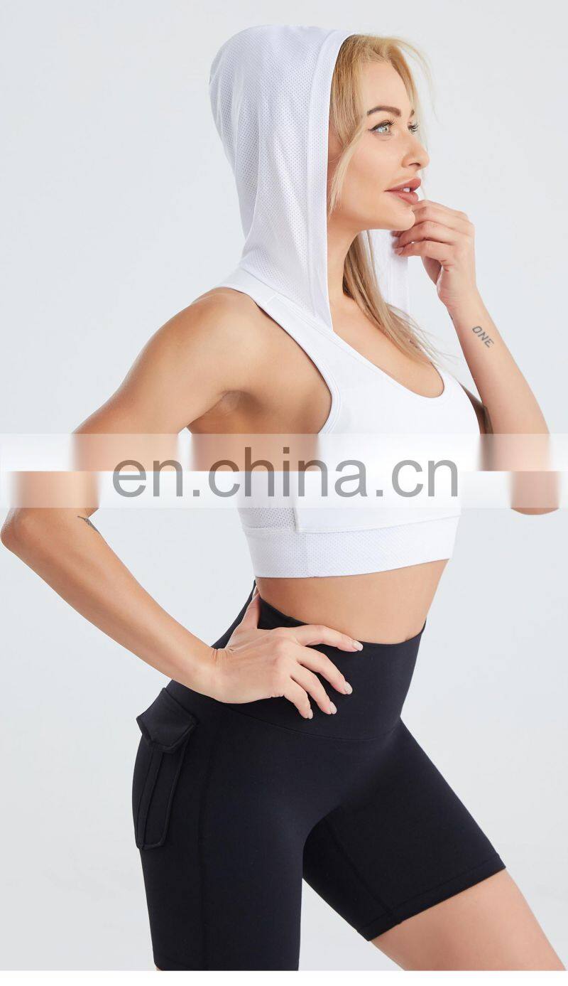 Hooded Running Grid Sports Vest Quick-Drying Breathable Nude Yoga Fitness Bra
