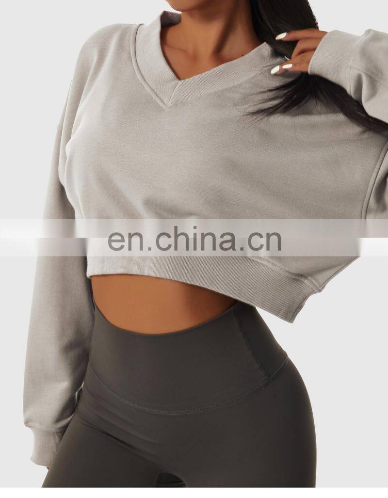 Oversized V Neck Yoga Fitness Sweatshirt Woman Custom Long Sleeves Sport Tank Tops