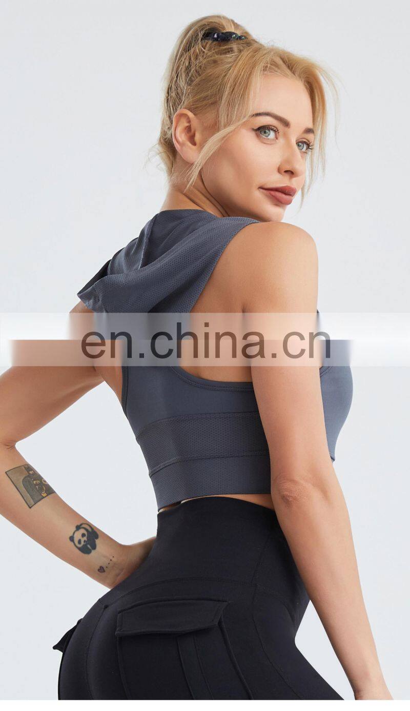 Hooded Running Grid Sports Vest Quick-Drying Breathable Nude Yoga Fitness Bra