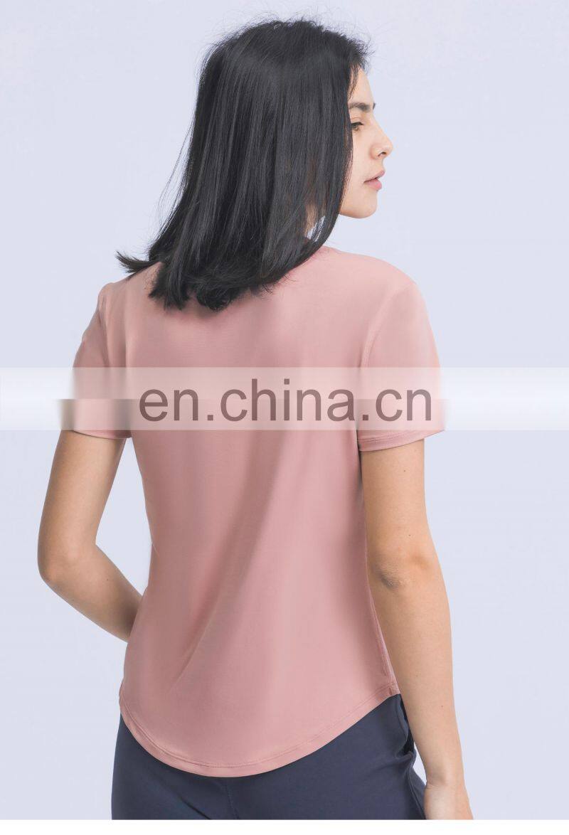 Wholesale Women Breathable Gym Oversized Yoga Tops U Hem Fitness Sports T-Shirts